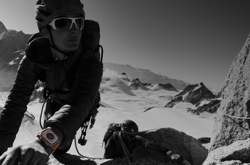 Mountaineer wearing an Apple Watch Series 8 Ultra