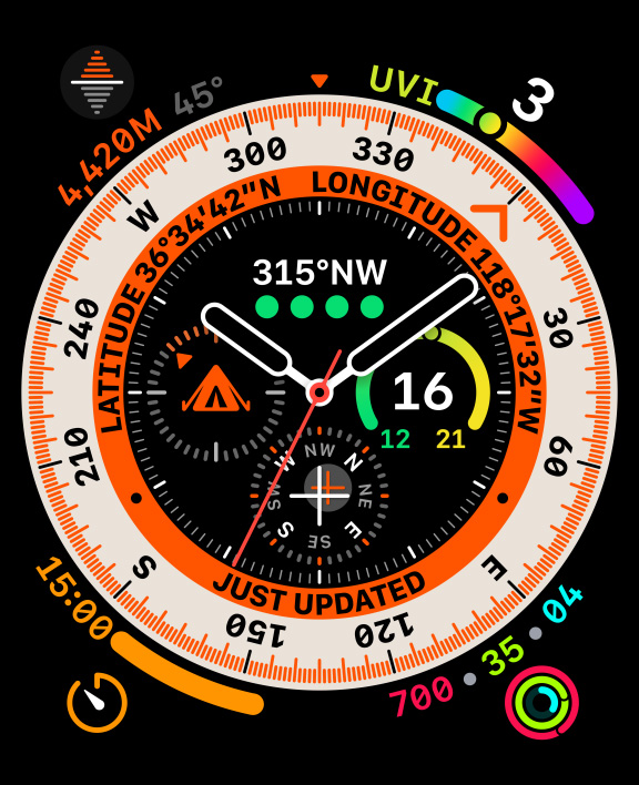 Compass watch face on Apple Watch Series 8 Ultra